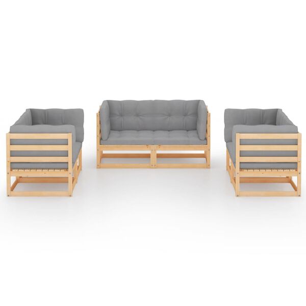 vidaXL Sodo komplektas su pagalvėlėmis, 6 dalių, pušies masyvas