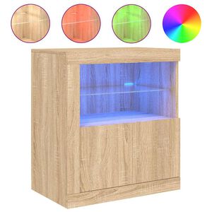 vidaXL &Scaron;oninė spintelė su LED lemputėmis, ąžuolo spalvos, 60,5x37x67cm