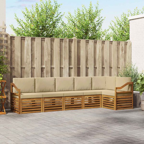 vidaXL Sekcijos sofų komplektas su pagalve 6 pcs Natūralus ir bežinis