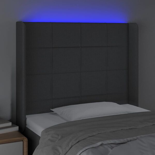 vidaXL Galvūgalis su LED, tamsiai pilkas, 103x16x118/128cm, audinys