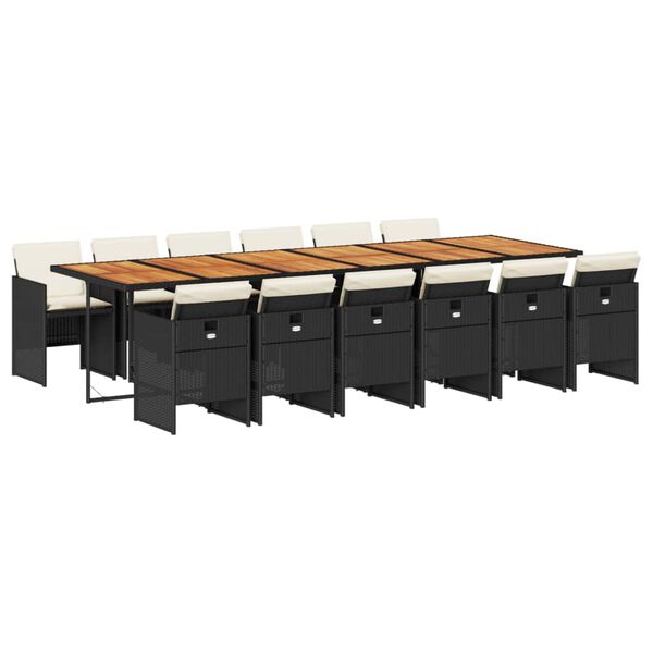 vidaXL Sodo komplektas su pagalvėlėmis, 13 dalių, juodas, poliratanas