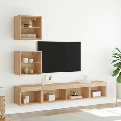 vidaXL Sieninė TV sekcija su LED, 5 dalių, ąžuolo, apdirbta mediena