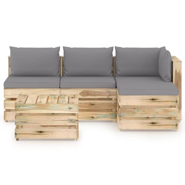 vidaXL Sodo komplektas su pagalvėlėmis, 5 dalių, impregnuota mediena