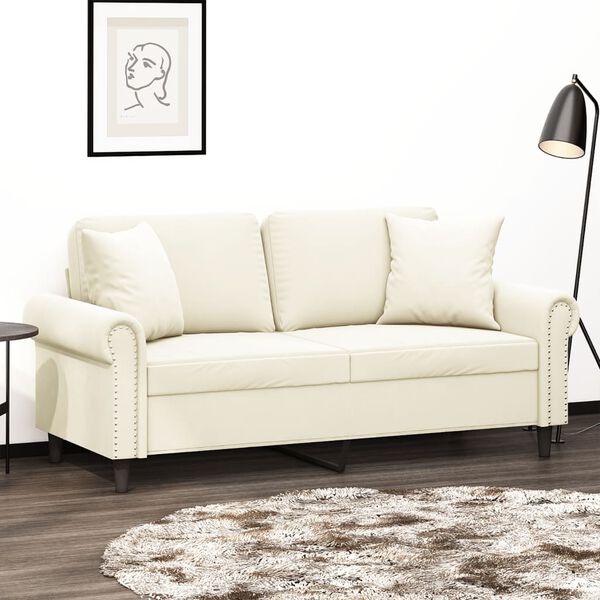 vidaXL Dvivietė sofa su pagalvėlėmis, kreminės spalvos, 140cm, aksomas