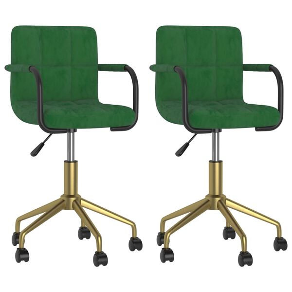 vidaXL Pasukamos valgomojo kėdės, 2vnt., tamsiai žalios, aksomas