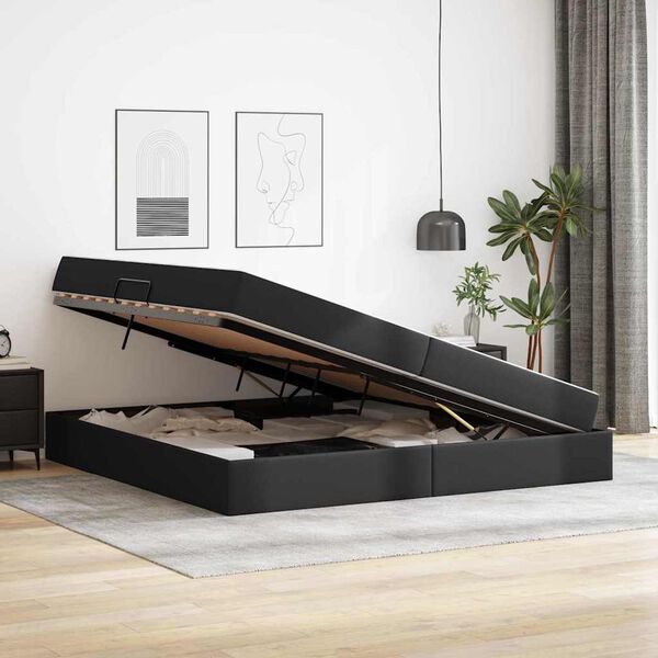 vidaXL Lova su daiktų laikymo vieta ir čiužiniu 2 pcs Juoda Oda
