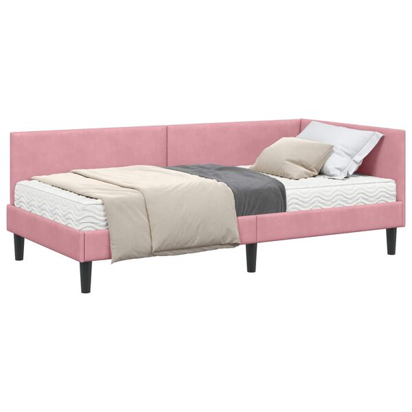 vidaXL Kampinė lovos konstrukcija su čiužiniu Kita 2 pcs Pilka Aksomas