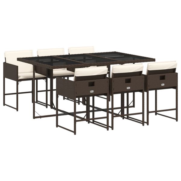 vidaXL Sodo komplektas su pagalvėlėmis, 7 dalių, rudas, poliratanas