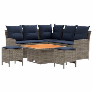 vidaXL Baldų komplektai 6 pcs Pilka ir tamsiai mėlyna PE ratanas