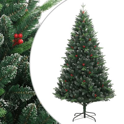 vidaXL Dirbtinė Kalėdų eglutė su šarnyrinėmis šakomis/uogomis, 180cm