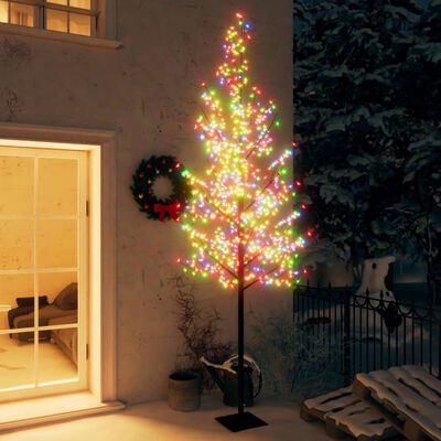 vidaXL Kalėdinis medis, 300cm, 600 spalvotų LED, su vyšnių žiedais