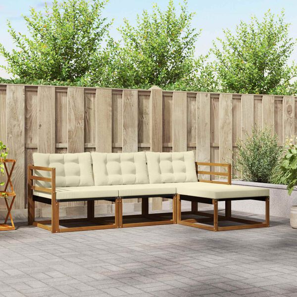 vidaXL Lauko sofos komplektas su pagalve 4 pcs Natūralus ir grietinėlė