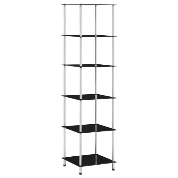 vidaXL Lentyna, 6 aukštų, juoda, 40x40x160cm, grūdintas stiklas