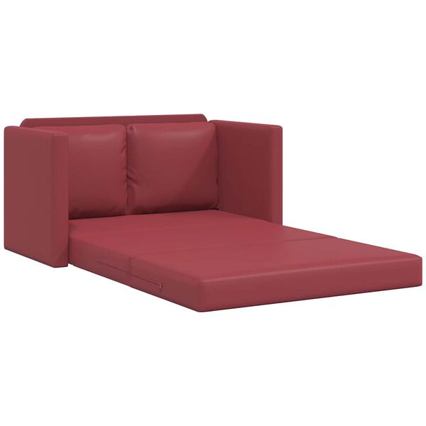vidaXL Grindų sofa-lova, 2-1, vyno, 112x174x55cm, dirbtinė oda