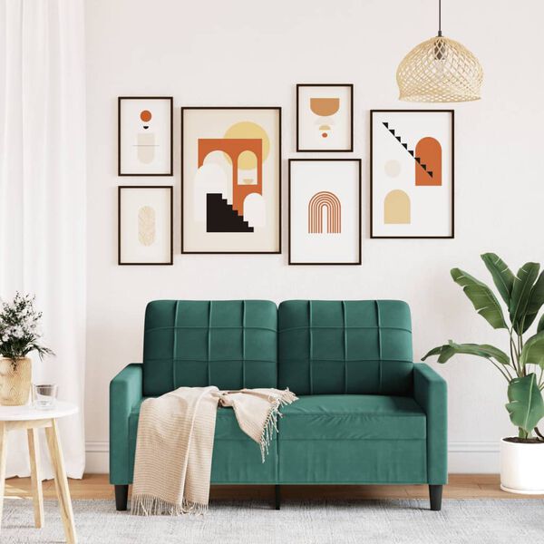 vidaXL Dvivietė sofa, tamsiai žalios spalvos, 120cm, aksomas