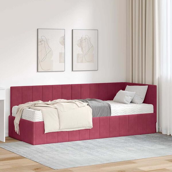 vidaXL Kampinė lovos konstrukcija su čiužiniu 2 pcs Žalia Aksomas