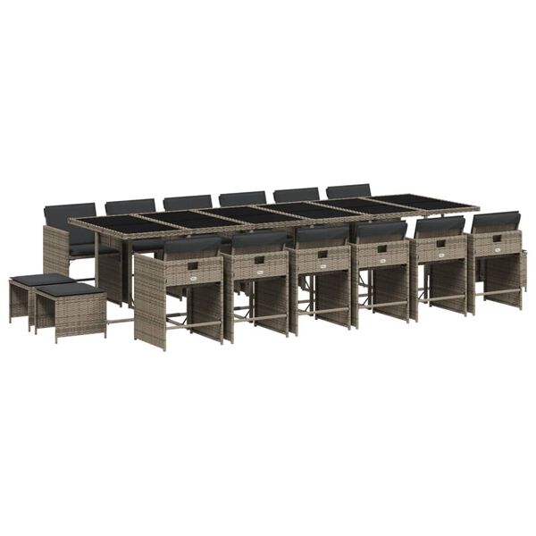 vidaXL Sodo komplektas su pagalvėlėmis, 17 dalių, pilkas, poliratanas