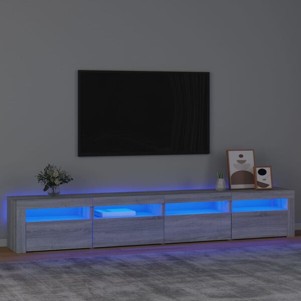 vidaXL Televizoriaus spintelė su LED, pilka ąžuolo, 240x35x40cm