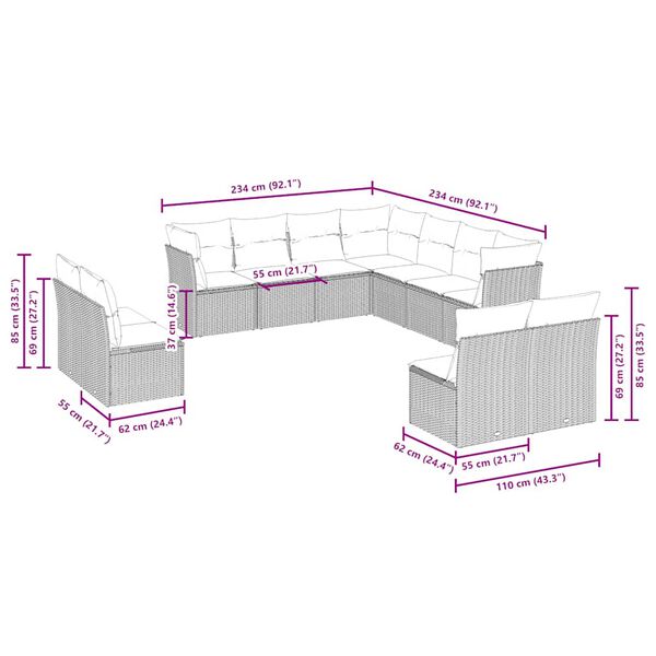 vidaXL Sodo komplektas su pagalvėlėmis, 11 dalių, pilkas, poliratanas