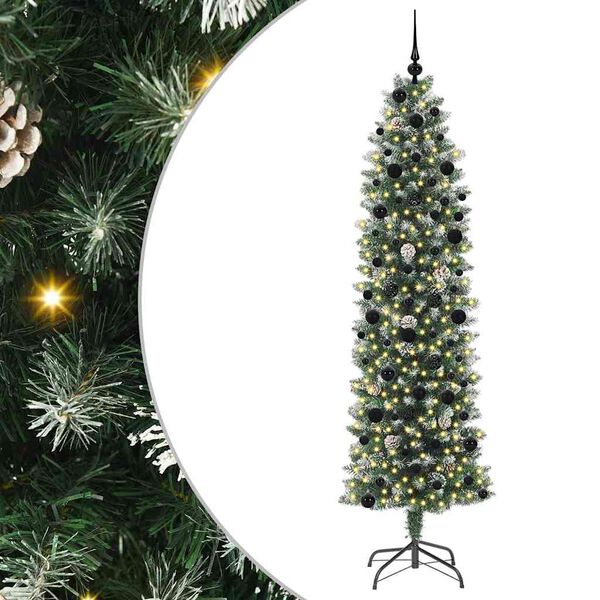 vidaXL Dirbtinis lieknas Kalėdų medis su 300 LED Žalia ir balta 240 cm