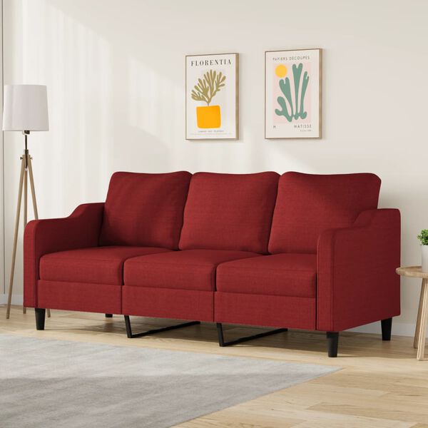 vidaXL Trivietė sofa, raudonojo vyno spalvos, 180cm, audinys