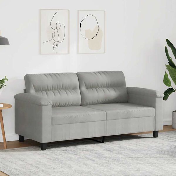vidaXL Dvivietė sofa, &scaron;viesiai pilka, 140cm, mikropluo&scaron;to audinys