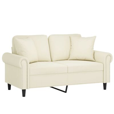 vidaXL Dvivietė sofa su pagalvėlėmis, kreminės spalvos, 120cm, aksomas