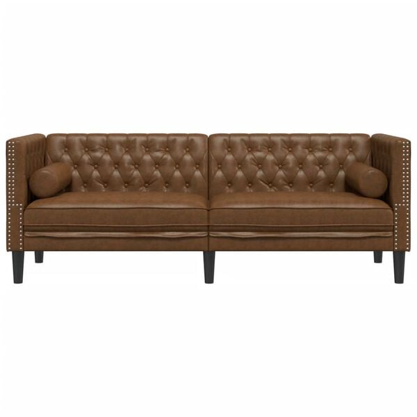 vidaXL Trivietė chesterfield sofa su pagalvėlėmis, ruda, dirbtinė oda