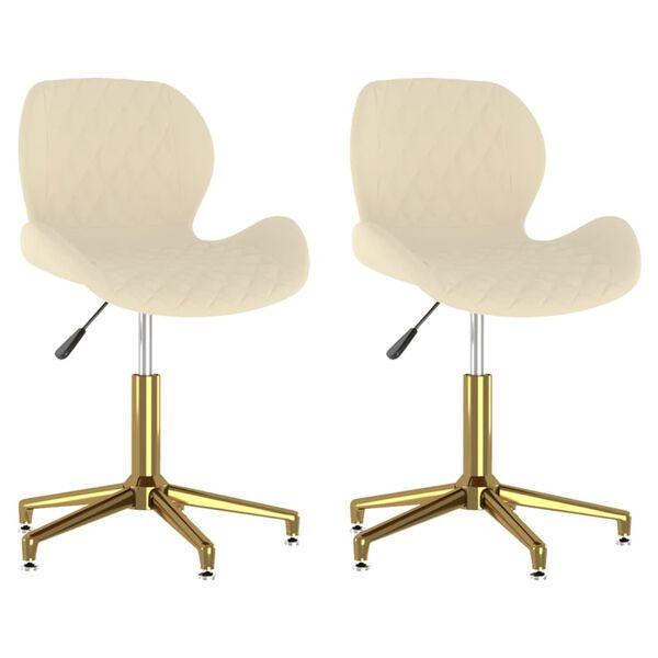 vidaXL Pasukamos valgomojo kėdės, 2vnt., kreminės spalvos, aksomas