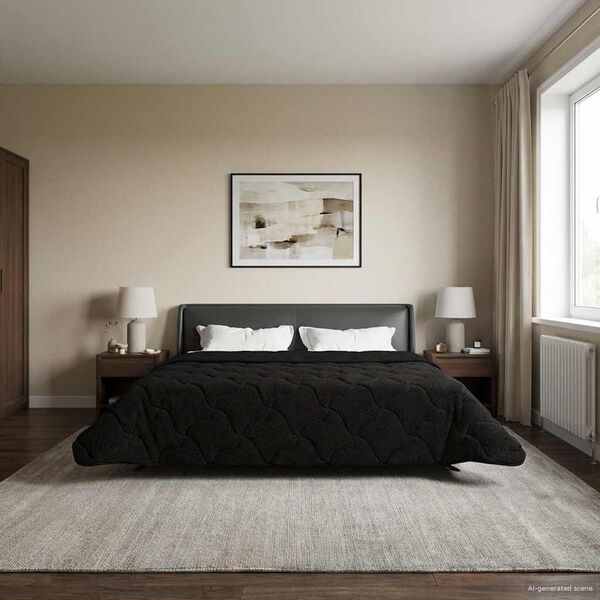 vidaXL Pilna metų antklodė Tik&scaron;tas Juoda 200 x 220 cm