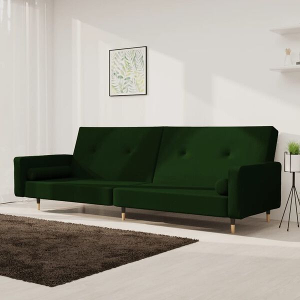 vidaXL Dvivietė sofa-lova su dvejomis pagalvėmis, žalia, aksomas