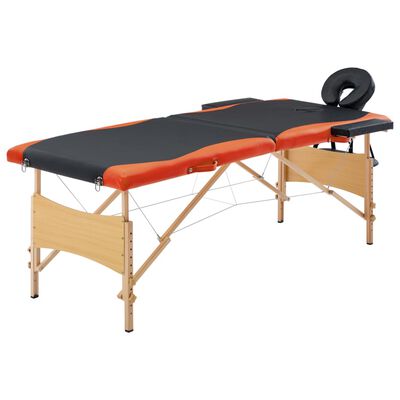 vidaXL Sulankstomas masažo stalas, juodas/oranžinis, mediena, 2 zonų