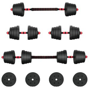 vidaXL 2-in-1 hantelių rinkinys 40kg Juoda ir raudona