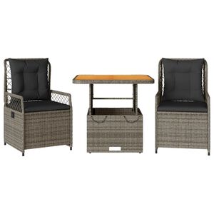 vidaXL Sodo komplektas su pagalvėlėmis, 3 dalių, pilkas, poliratanas