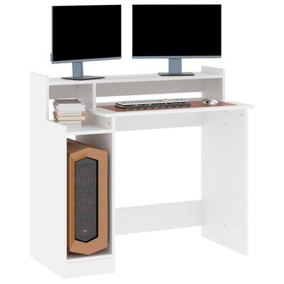 vidaXL Rašomasis stalas su LED apšvietimu, baltas, 97x45x90cm, mediena