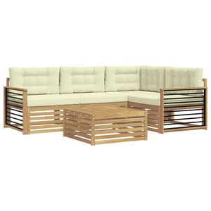 vidaXL Lauko sofos komplektas 6 pcs Balta ir kreminė Poliesteris