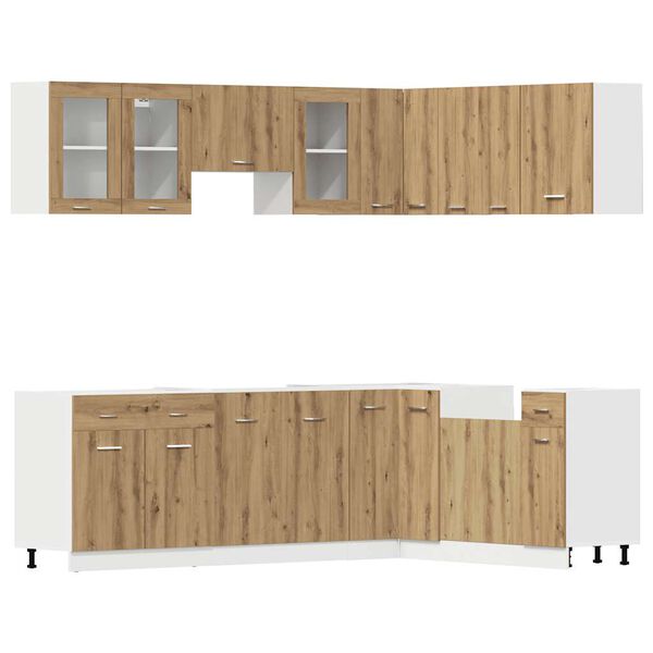 vidaXL 11 dalių virtuvės spintelių komplektas, Lyon, ąžuolas, inžinerinė mediena