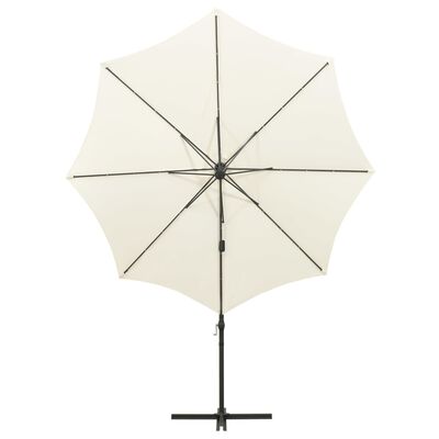 vidaXL Gembinis skėtis su stulpu ir LED lemputėmis, smėlio, 300cm