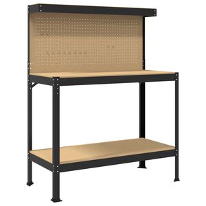 vidaXL Darbo stalas su lentyna su saugykla Juodas 114 x 54 x 145 cm