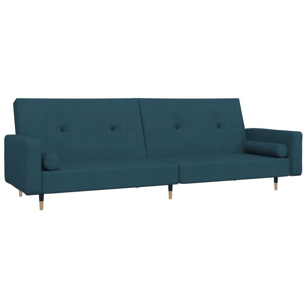 vidaXL Dvivietė sofa-lova su dvejomis pagalvėmis, mėlyna, aksomas