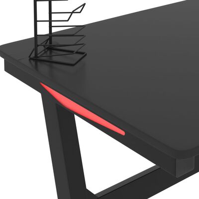 vidaXL Žaidimų stalas su LED ir Z kojelėmis, juodas, 110x60x75cm