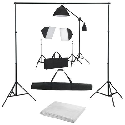 vidaXL Fotostudijos komplektas su šviesdėžėmis ir fonu