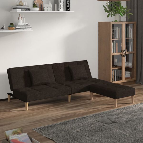 vidaXL Dvivietė sofa-lova su pagalvėmis ir pakoja, ruda, audinys