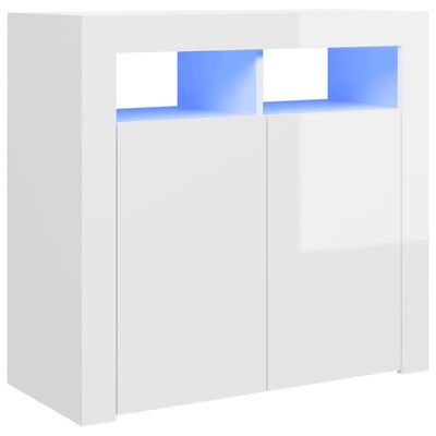 vidaXL Šoninė spintelė su LED apšvietimu, balta, 80x35x75cm, blizgi