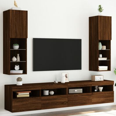 vidaXL TV spintelės su LED, 2vnt., rudos ąžuolo, 30,5x30x102cm