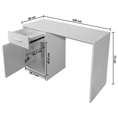 vidaXL Rašomasis stalas su stalčiumi ir spintele, baltas, 100x40x73 cm