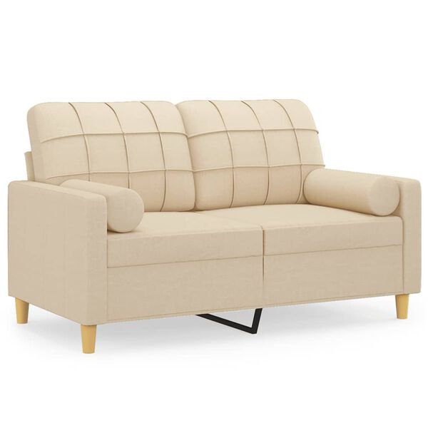 vidaXL Dvivietė sofa su pagalvėlėmis, kreminės spalvos, 120cm, audinys