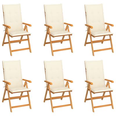 vidaXL Sodo kėdės su kreminėmis pagalvėlėmis, 6vnt., tikmedžio masyvas