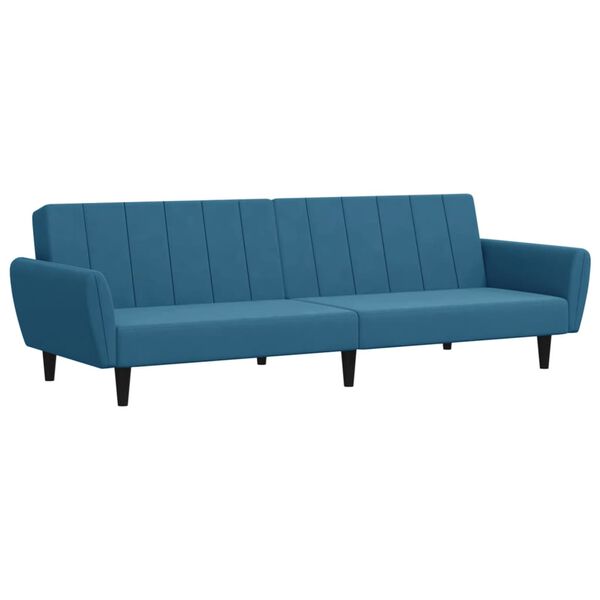 vidaXL Dvivietė sofa-lova su pakoja, mėlynos spalvos, aksomas