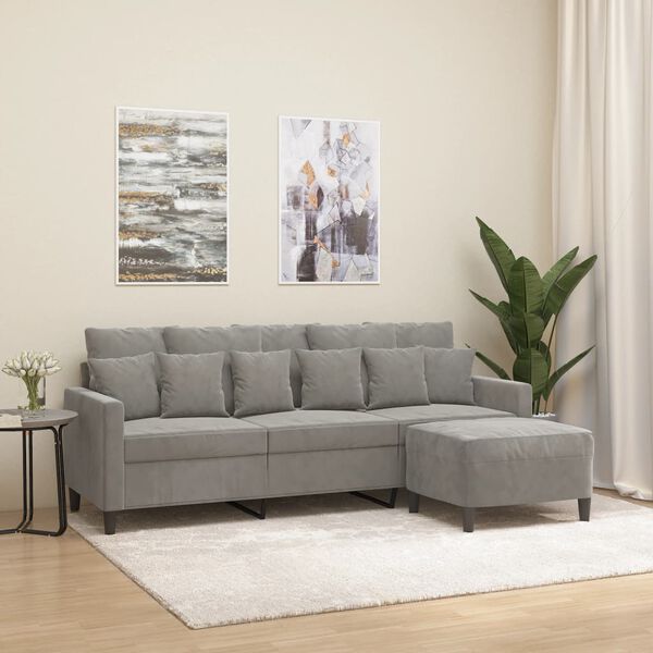vidaXL Trivietė sofa su pakoja, &scaron;viesiai pilka, 180cm, aksomas